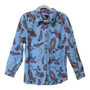 Talbots Long sleeve cotton paisley floral novelty print button up shirt blue L